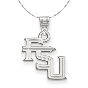 Sterling Silver Florida State Small 'FSU' Necklace - 18 Inch